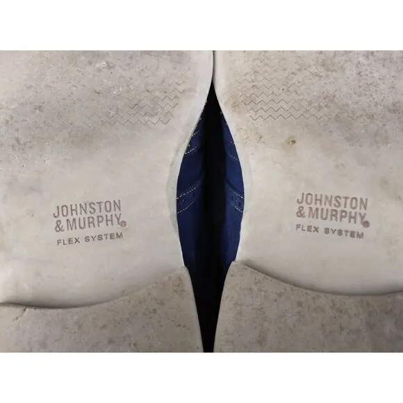 Johnston &amp; Murphy Wingtip Oxford Suede Shoes Blue 12M Sheepskin Flex Yellow Trim