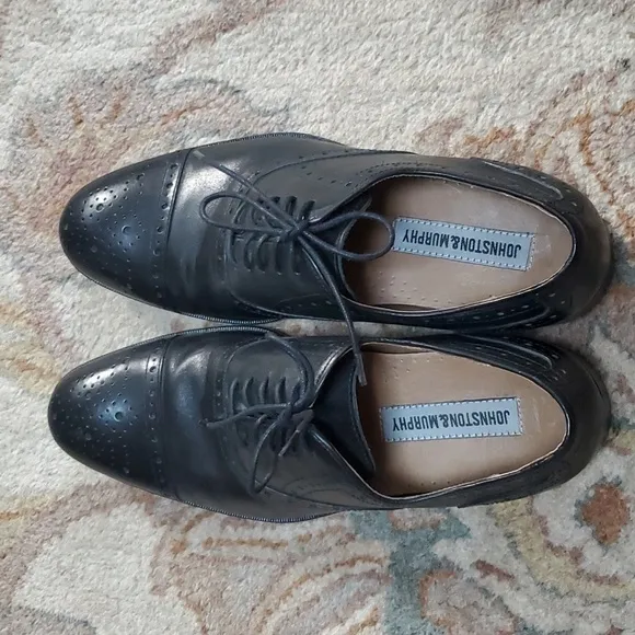 Johnston and Murphy black wingtip oxfords