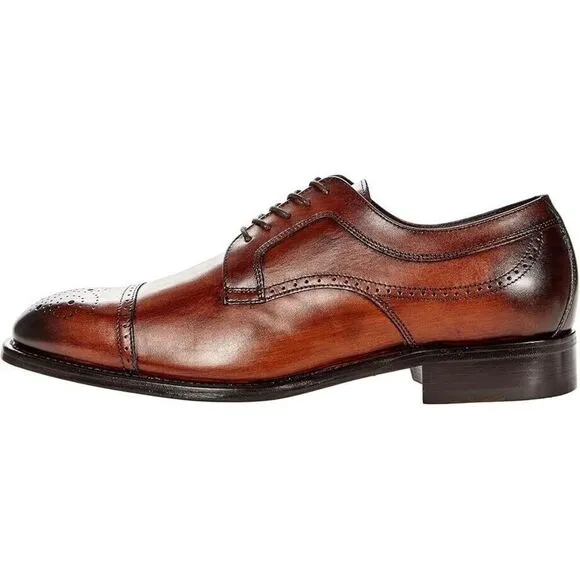 Johnston &amp; Murphy Ellsworth Cap Toe Oxfords Men's 10 Brown Leather Shoes ZPO1557