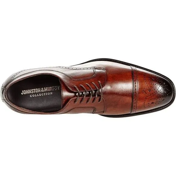 Johnston &amp; Murphy Ellsworth Cap Toe Oxfords Men's 10 Brown Leather Shoes ZPO1557