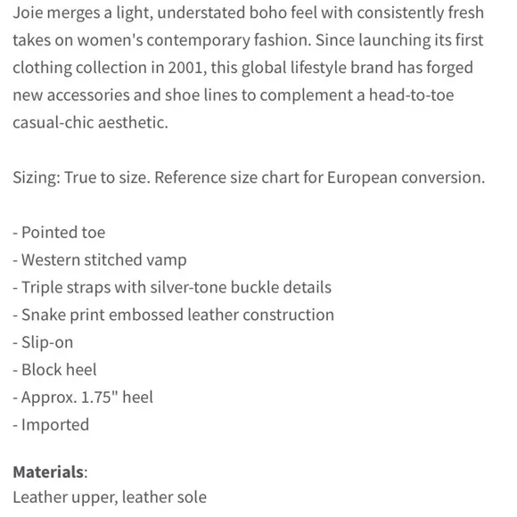 Joie NWOB western snake skin mules