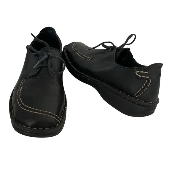 JOSEF SEIBEL Black Leather Shoes Oxfords Laced Contrast Stitching Womens Size 37