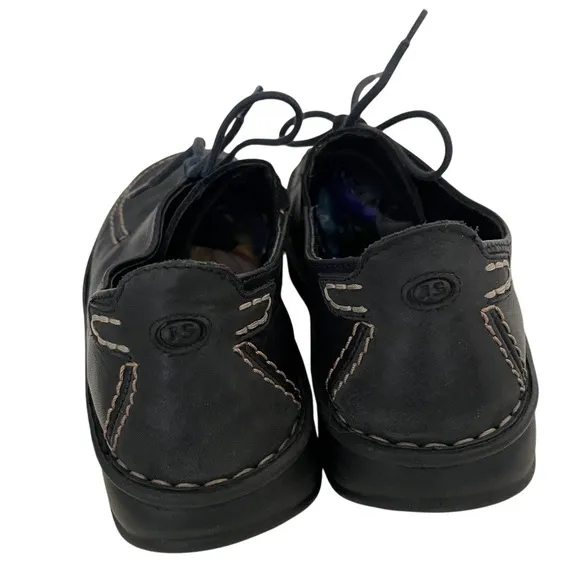JOSEF SEIBEL Black Leather Shoes Oxfords Laced Contrast Stitching Womens Size 37