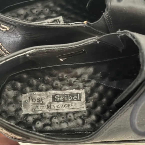 JOSEF SEIBEL Black Leather Shoes Oxfords Laced Contrast Stitching Womens Size 37