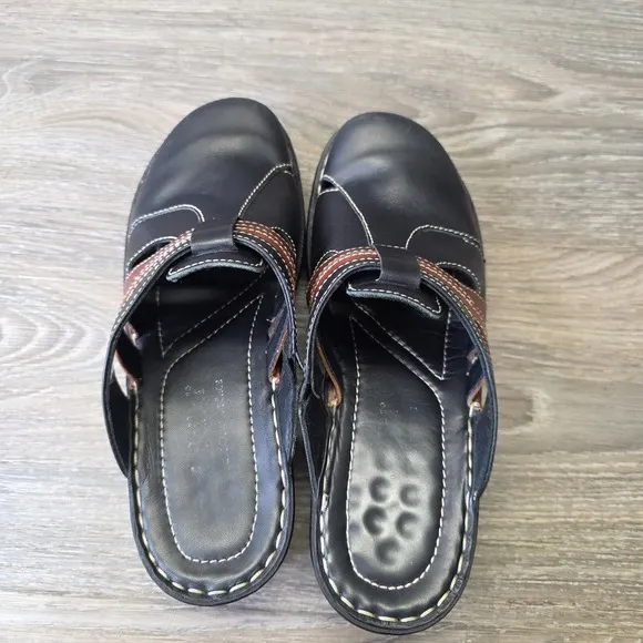 Josef Seibel Clogs Womens 7/7.5 EU 38 Black Leather  Slip On Comfort Shoes