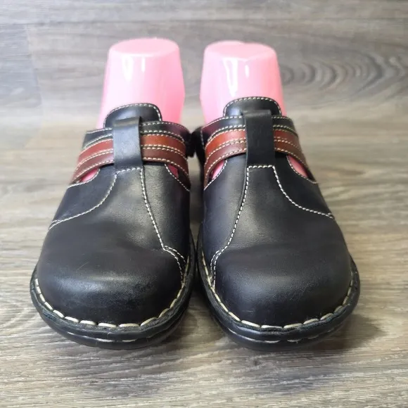 Josef Seibel Clogs Womens 7/7.5 EU 38 Black Leather  Slip On Comfort Shoes