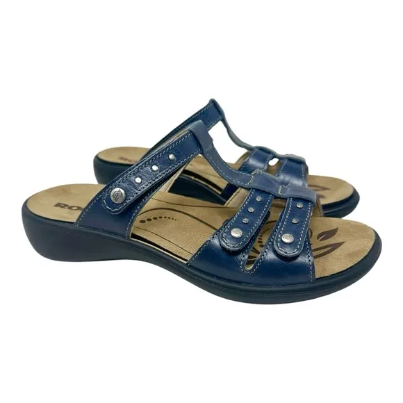 Josef Seibel Romika Women’s Studded Leather Adjustable Mule Blue Size 6.5/37 EUR