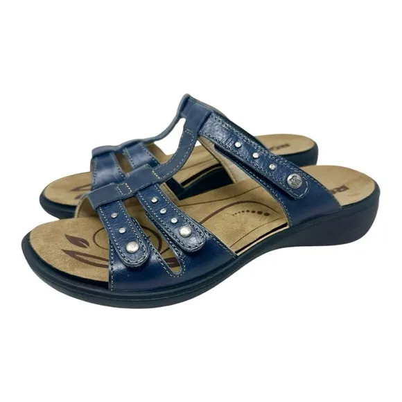 Josef Seibel Romika Women’s Studded Leather Adjustable Mule Blue Size 6.5/37 EUR