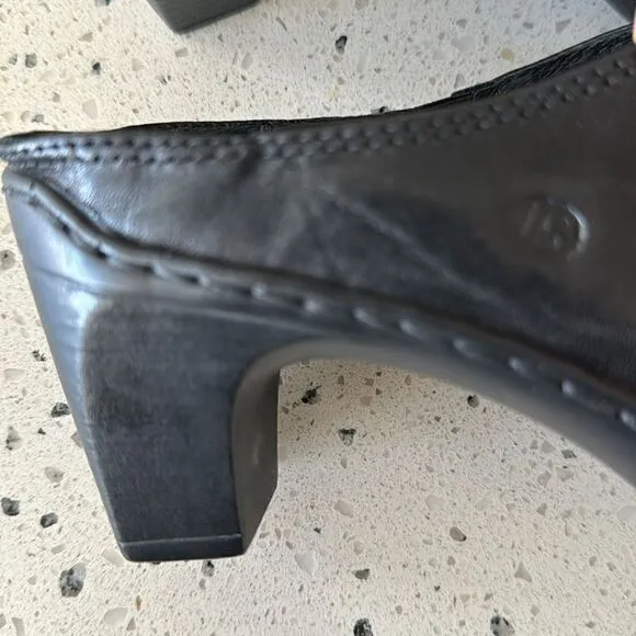 Josef Seibel Women’s Black Leather Western Studs Heels Slip On Mule Clog Size 36