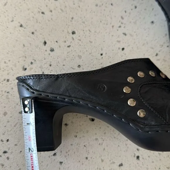 Josef Seibel Women’s Black Leather Western Studs Heels Slip On Mule Clog Size 36