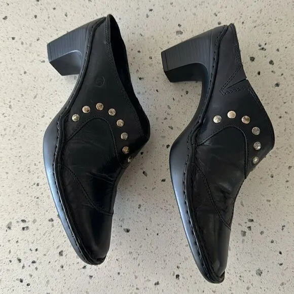 Josef Seibel Women’s Black Leather Western Studs Heels Slip On Mule Clog Size 36