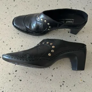Josef Seibel Women’s Black Leather Western Studs Heels Slip On Mule Clog Size 36
