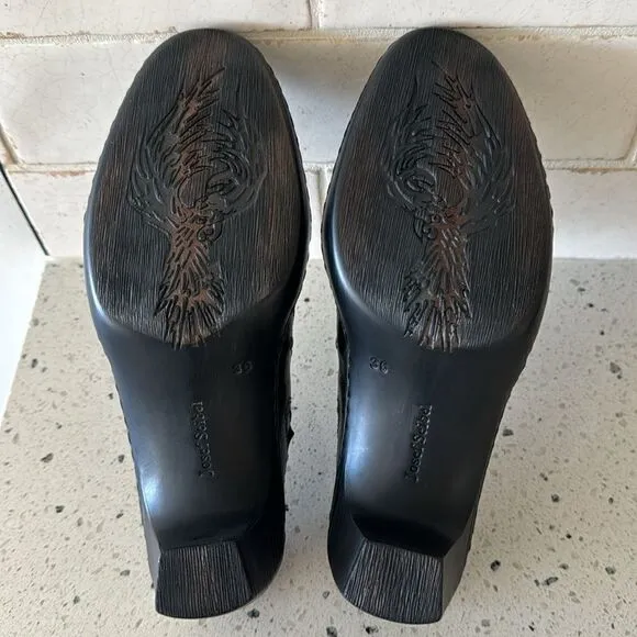 Josef Seibel Women’s Black Leather Western Studs Heels Slip On Mule Clog Size 36