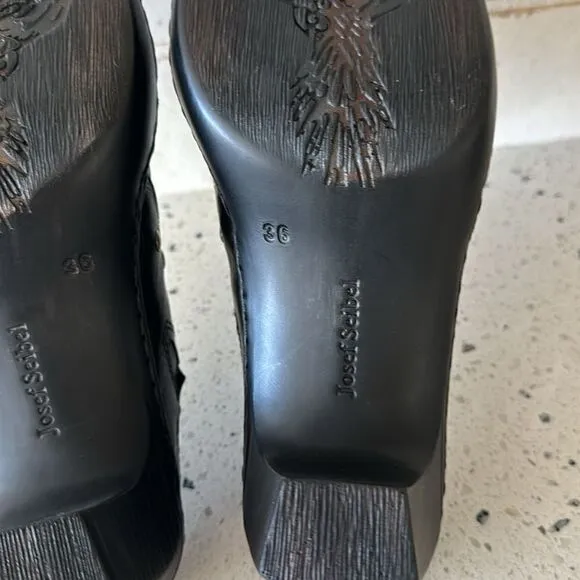 Josef Seibel Women’s Black Leather Western Studs Heels Slip On Mule Clog Size 36