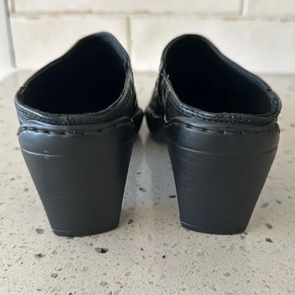 Josef Seibel Women’s Black Leather Western Studs Heels Slip On Mule Clog Size 36