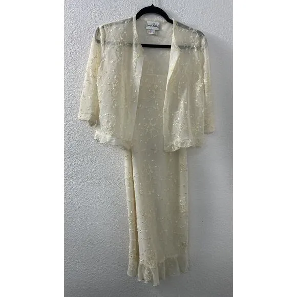 Joseph Ribkoff Vintage 99s Y2K Cream Slip Dress Jacket Ruffles Coquette‎ Fairy 8