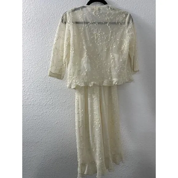 Joseph Ribkoff Vintage 99s Y2K Cream Slip Dress Jacket Ruffles Coquette‎ Fairy 8