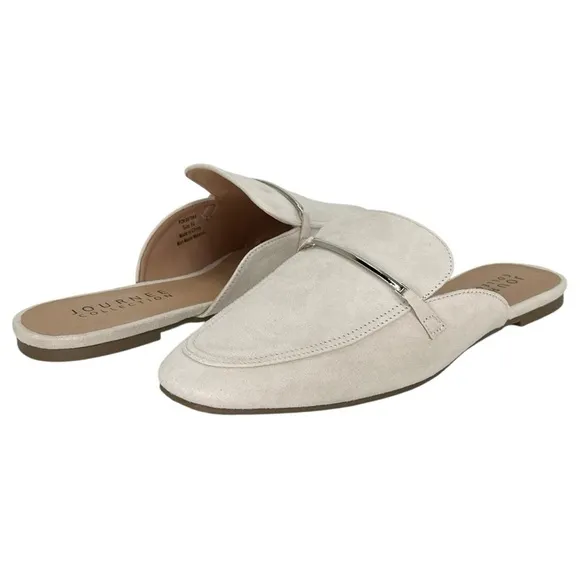 Journee Collection Ameena Cream Microsuede Womens Mules Size 8.5M