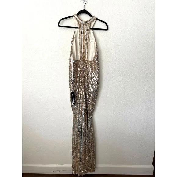JOVANNI NWT Gold Silver Beaded Embellished Sequin Mermaid Fit Dress Size 6