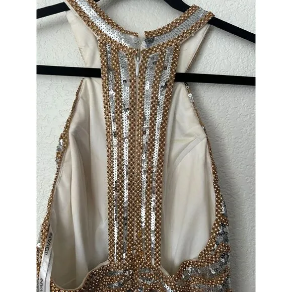 JOVANNI NWT Gold Silver Beaded Embellished Sequin Mermaid Fit Dress Size 6