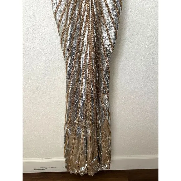 JOVANNI NWT Gold Silver Beaded Embellished Sequin Mermaid Fit Dress Size 6