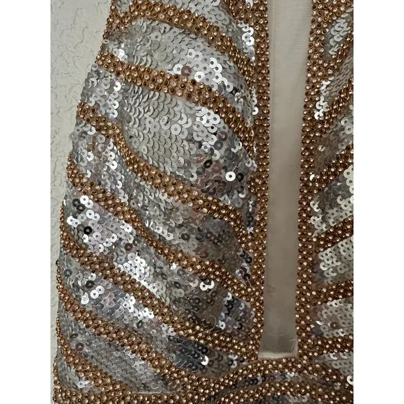JOVANNI NWT Gold Silver Beaded Embellished Sequin Mermaid Fit Dress Size 6