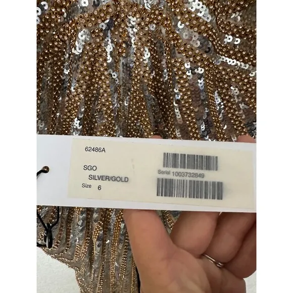 JOVANNI NWT Gold Silver Beaded Embellished Sequin Mermaid Fit Dress Size 6
