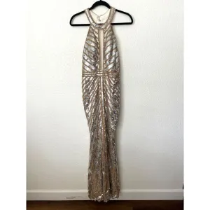 JOVANNI NWT Gold Silver Beaded Embellished Sequin Mermaid Fit Dress Size 6