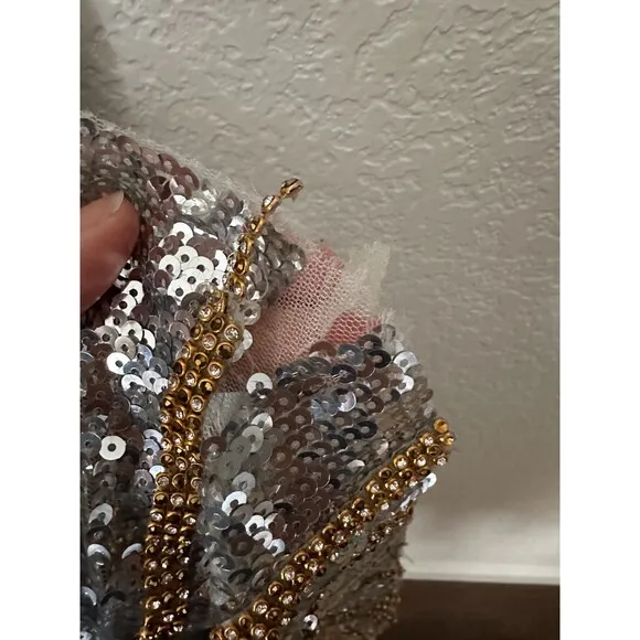 JOVANNI NWT Gold Silver Beaded Embellished Sequin Mermaid Fit Dress Size 6
