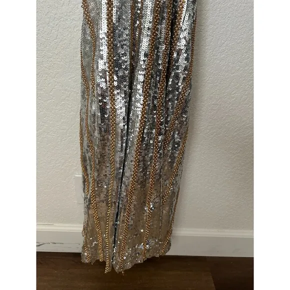 JOVANNI NWT Gold Silver Beaded Embellished Sequin Mermaid Fit Dress Size 6