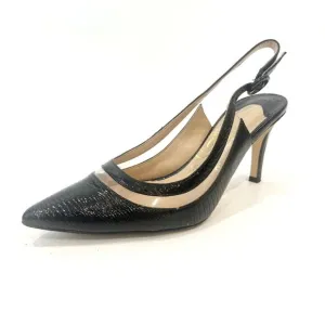 J.Renee Gwenda Slingback Heels Black Snakeskin Clear Panels Size 6