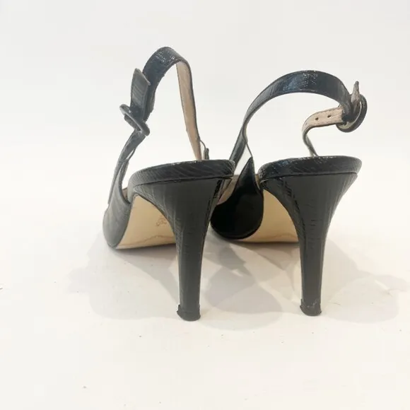 J.Renee Gwenda Slingback Heels Black Snakeskin Clear Panels Size 6
