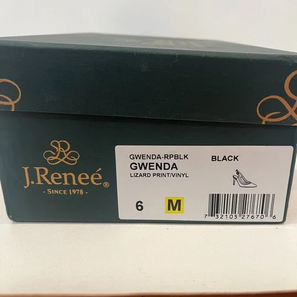 J.Renee Gwenda Slingback Heels Black Snakeskin Clear Panels Size 6
