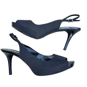 J.RENEE saturna black Slingback heels platform peep toe pumps sateen stilettos