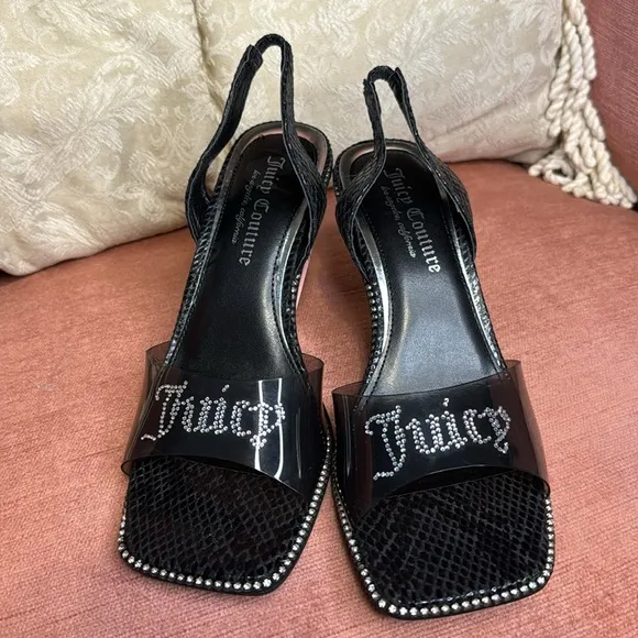 Juicy Couture Greysi Black Slingback heels Featuring with Rhinestones, size 8