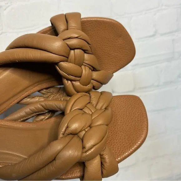 Kaanas tan braided circle chunky heel leather mules sandals size 10 new