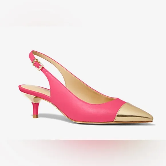Kadence Leather Cap-Toe Slingback Mid Pump, No Box