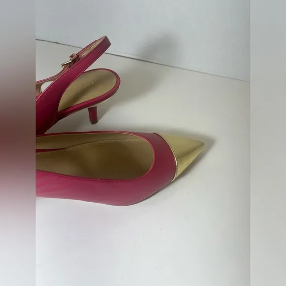 Kadence Leather Cap-Toe Slingback Mid Pump, No Box