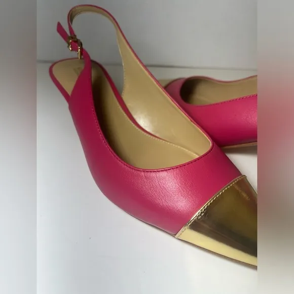 Kadence Leather Cap-Toe Slingback Mid Pump, No Box