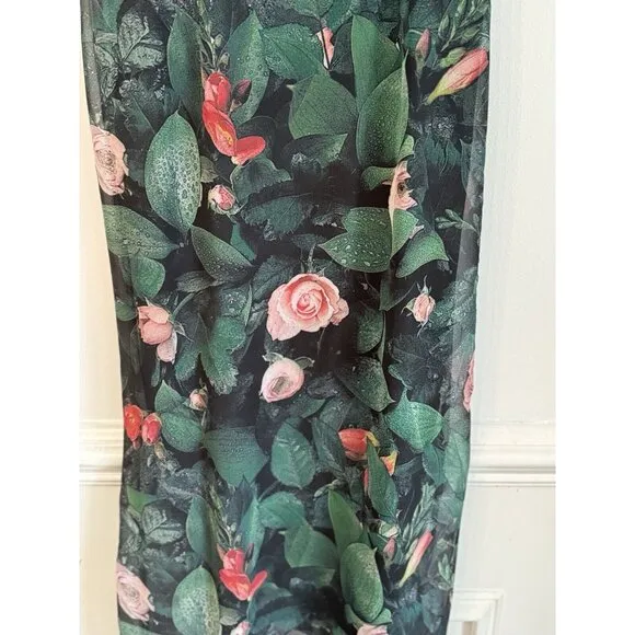 Karen Millen England Women Midi Slip Dress 12 Green Floral Whimsigoth Fairy Y2K