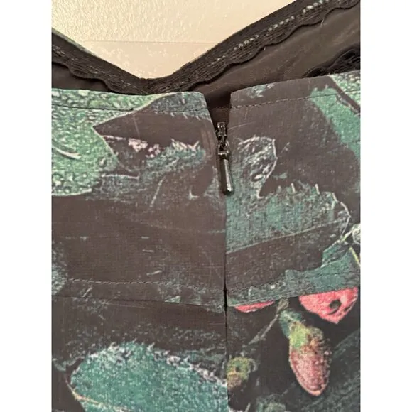 Karen Millen England Women Midi Slip Dress 12 Green Floral Whimsigoth Fairy Y2K