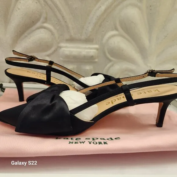 Kate Spade &quot;Marseille&quot; Satin Lux Black Kitten heels. NIB. Size: various
