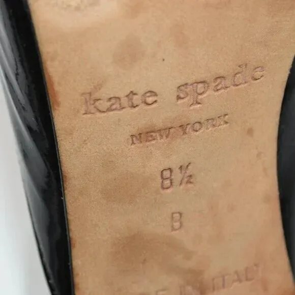 Kate Spade Black Patent Leather D'Orsay Tapered Open Toe Kitten Heels Pumps 8.5