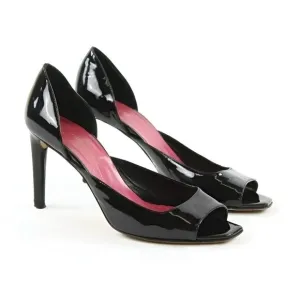 Kate Spade Black Patent Leather D'Orsay Tapered Open Toe Kitten Heels Pumps 8.5