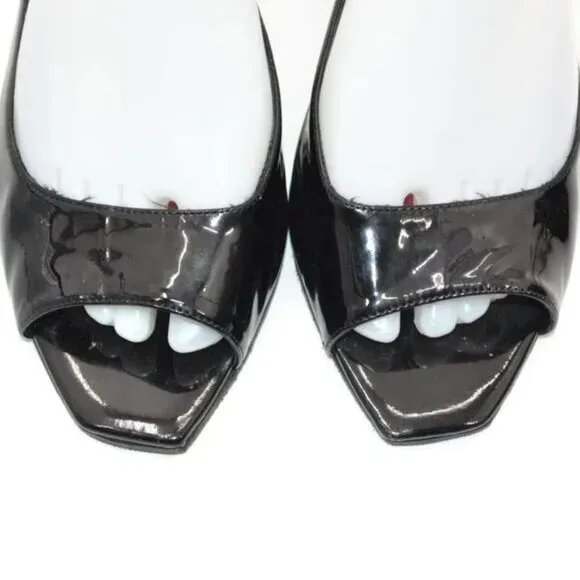 Kate Spade Black Patent Leather D'Orsay Tapered Open Toe Kitten Heels Pumps 8.5