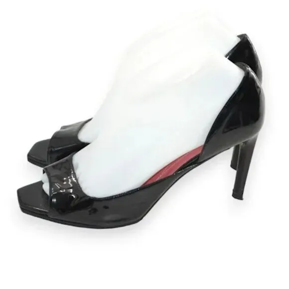 Kate Spade Black Patent Leather D'Orsay Tapered Open Toe Kitten Heels Pumps 8.5