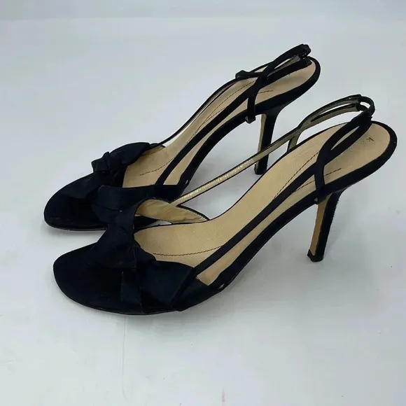 KATE SPADE BLACK SATIN  SLINGBACK  BOW HEELS Women's Shoes