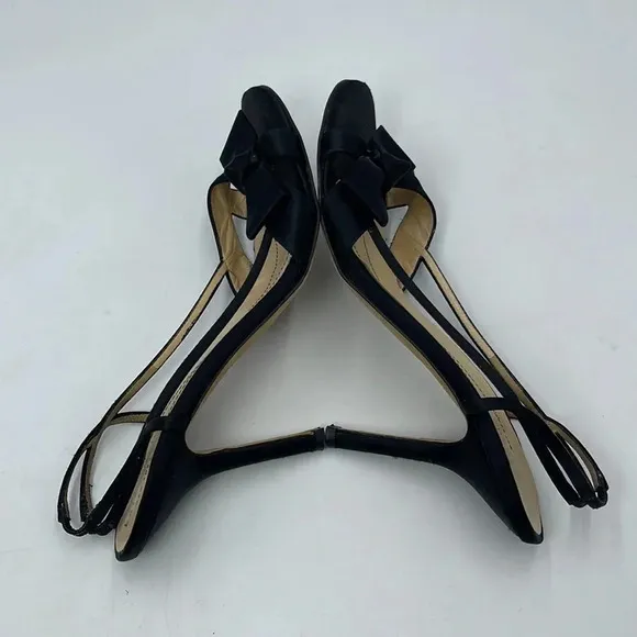 KATE SPADE BLACK SATIN  SLINGBACK  BOW HEELS Women's Shoes