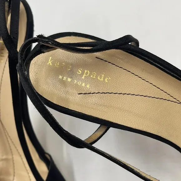KATE SPADE BLACK SATIN  SLINGBACK  BOW HEELS Women's Shoes