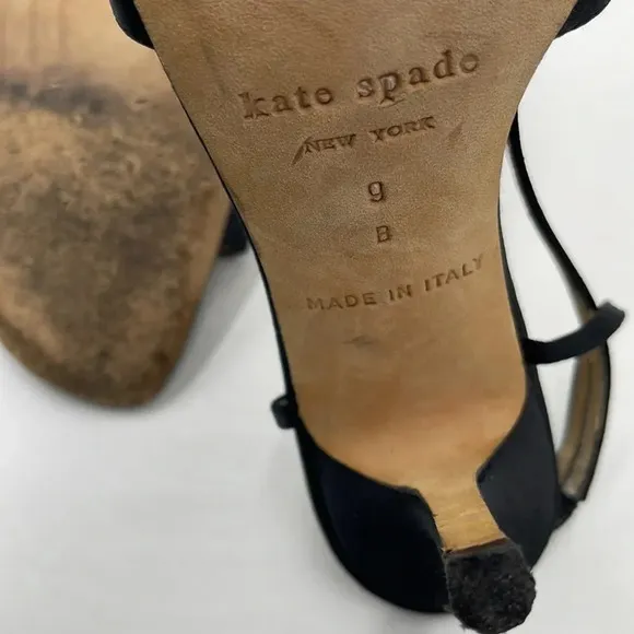 KATE SPADE BLACK SATIN  SLINGBACK  BOW HEELS Women's Shoes